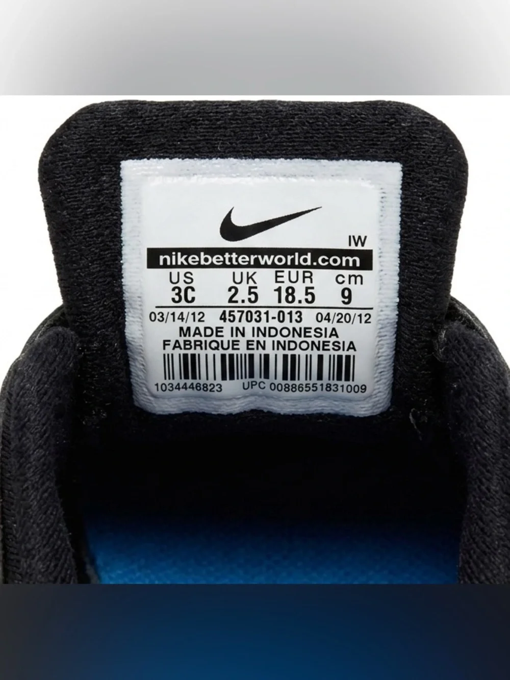 Nike Toddler US 3C Black Blue Green Hook & Loop Sneakers 457031-013